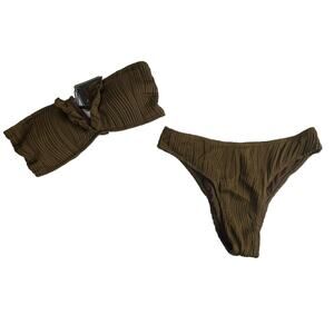 NWT - Zaful V-Wired Ruffle Ribbed Bandeau Bikini